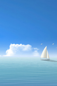 Minimalist Ship At Sea (640x1136) Resolution Wallpaper