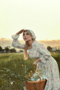 Model In Floral Dress In Countryside (2160x3840) Resolution Wallpaper