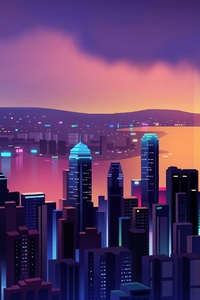Modern City At Dusk Buildings Lights 4k (1080x1920) Resolution Wallpaper