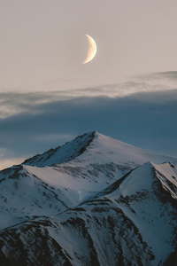 1242x2688 Moon Above Mountains Winter 4k