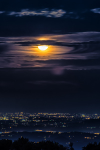 Moon Clouds Night City View 4k (1440x2960) Resolution Wallpaper