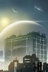 Moon Over Metropolis Nighttime Glows And Glitters (2160x3840) Resolution Wallpaper