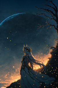 Moonlit Elf In Sparkling Nature (1080x2280) Resolution Wallpaper