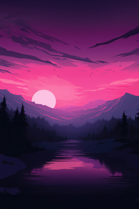 Morning In Snowy Mountains Synthwave Style (480x800) Resolution Wallpaper