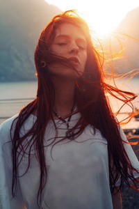 Morning Time Girl Hairs In Face Closed Eyes Outdoor 4k (1125x2436) Resolution Wallpaper
