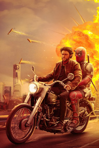 1125x2436 Motorcycle Mayhem Wolverine And Deadpool