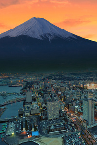 Mount Fuji Snowy Peak Japan Sunset City