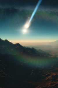 Mountains Sunset And A Comet In The Sky 5k (480x854) Resolution Wallpaper