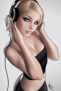 320x480 Music Headphone Girl Artwork