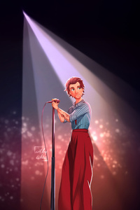 Musician On Stage With Microphone (320x568) Resolution Wallpaper