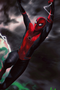 Mysterio And Spiderman Far From Home (640x1136) Resolution Wallpaper