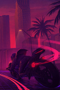 Neon City Cyber Bike (750x1334) Resolution Wallpaper