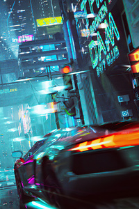 Neon Cyberpunk City Car Racing 4k