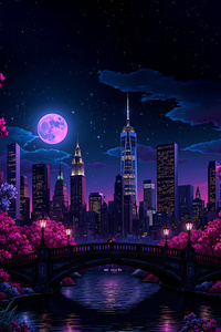 Neon Dreams Central Park Nights (1080x1920) Resolution Wallpaper