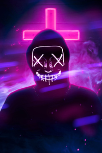 1080x2160 Neon Mask Anonymous 4k