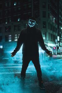 Neon Mask Guy Street 4k