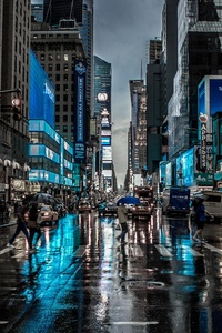 New York City Street Reflection Motion Blur Dark 4k