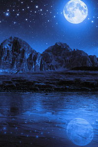 1440x2560 Night Beach Moon Stars Landscape Mountains