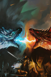 Night King And Khaleesi Fighting With Dragons Artwork