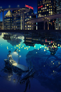 Night Sea Reflections Lights (240x320) Resolution Wallpaper