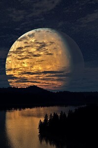 1242x2688 Night Sky Moon River Reflection