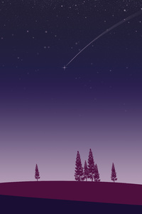 Night Trees Stars In Sky Minimalism Artwork 5k