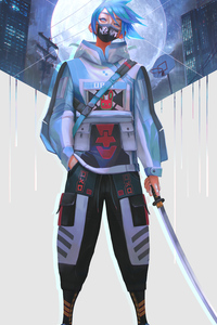 Ninja Boy With Sword Moon 4k