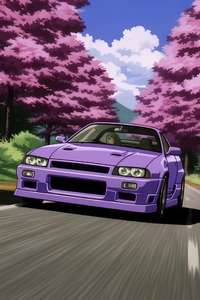 Nissan R34 Anime Art (1440x2560) Resolution Wallpaper