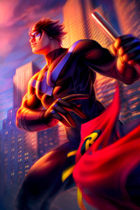 Nocturnal Guardian Nightwing (1080x2160) Resolution Wallpaper
