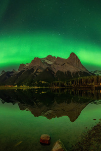 Northern Lights Reflecting On Rundle Forebay Canmore Canada (240x320) Resolution Wallpaper