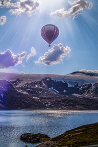 Norway Lake Landscape Air Balloon 5k (1125x2436) Resolution Wallpaper
