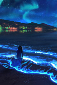 Ocean Breeze Calming The Soul Of Anime Girl (1440x2960) Resolution Wallpaper