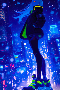 Octane Blizzard Girl In City Scifi Blue Hour (320x568) Resolution Wallpaper