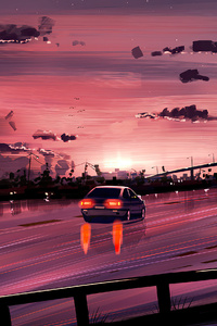 On Highway End Of The Day (640x960) Resolution Wallpaper