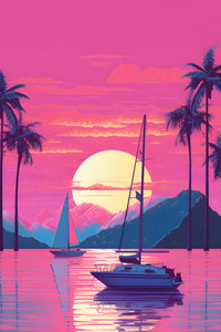 One Last Sunset In Vaporwave Aesthetic World (320x480) Resolution Wallpaper