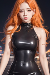 Orange Hair Black Latex Clothing Girl 5k (640x1136) Resolution Wallpaper