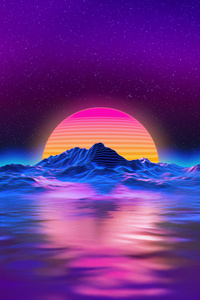 Outrun Synthwave Sunrise (1080x2160) Resolution Wallpaper