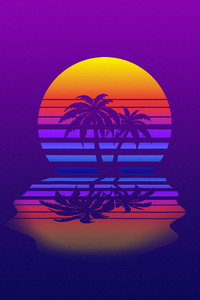 1125x2436 Palm Tree Synthwave