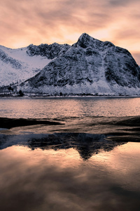 Pastel Dusk Over Snow Capped Norwegian Fjords (320x480) Resolution Wallpaper