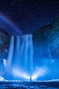 1440x2560 Person Waterfall Night
