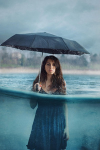 Photography Manipulation Umbrella Girl Women Rain (320x480) Resolution Wallpaper