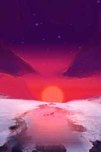 Pine River Snow Sunset (320x568) Resolution Wallpaper
