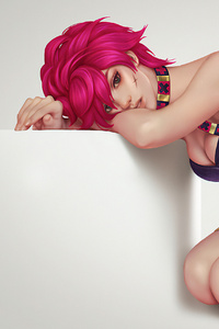 Pink Hair Girl Down (1080x2280) Resolution Wallpaper