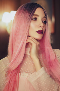 Pink Hair Girl Looking Side 4k (240x400) Resolution Wallpaper
