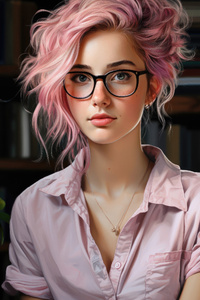 Pink Haired Girl With Glasses At Home Office (720x1280) Resolution Wallpaper