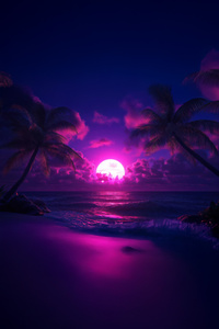 Pink Moon Over The Pacific (1440x2960) Resolution Wallpaper