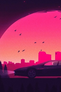 2160x3840 Pink Retro City Lamborghini