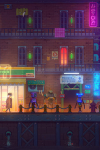 Pixel City Life In The Neon District (480x800) Resolution Wallpaper