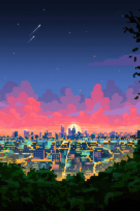 Pixel City Sunset (320x568) Resolution Wallpaper