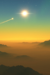 720x1280 Planet With High Rugged Mountains And A Comet In The Sky